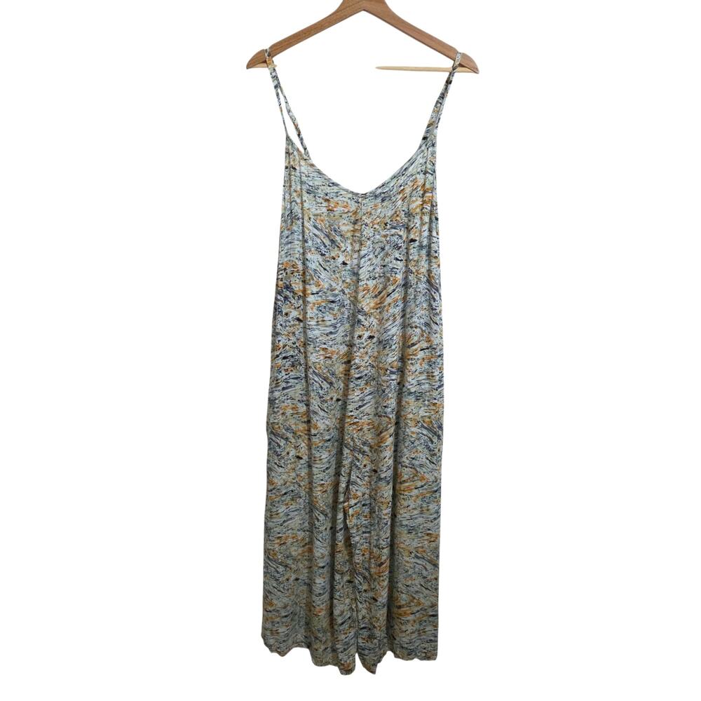 World Market Boho Baggy Fit Wide Crop Leg Jumpsuit Soft Rayon Pockets LARGE/XL - Picture 3 of 12